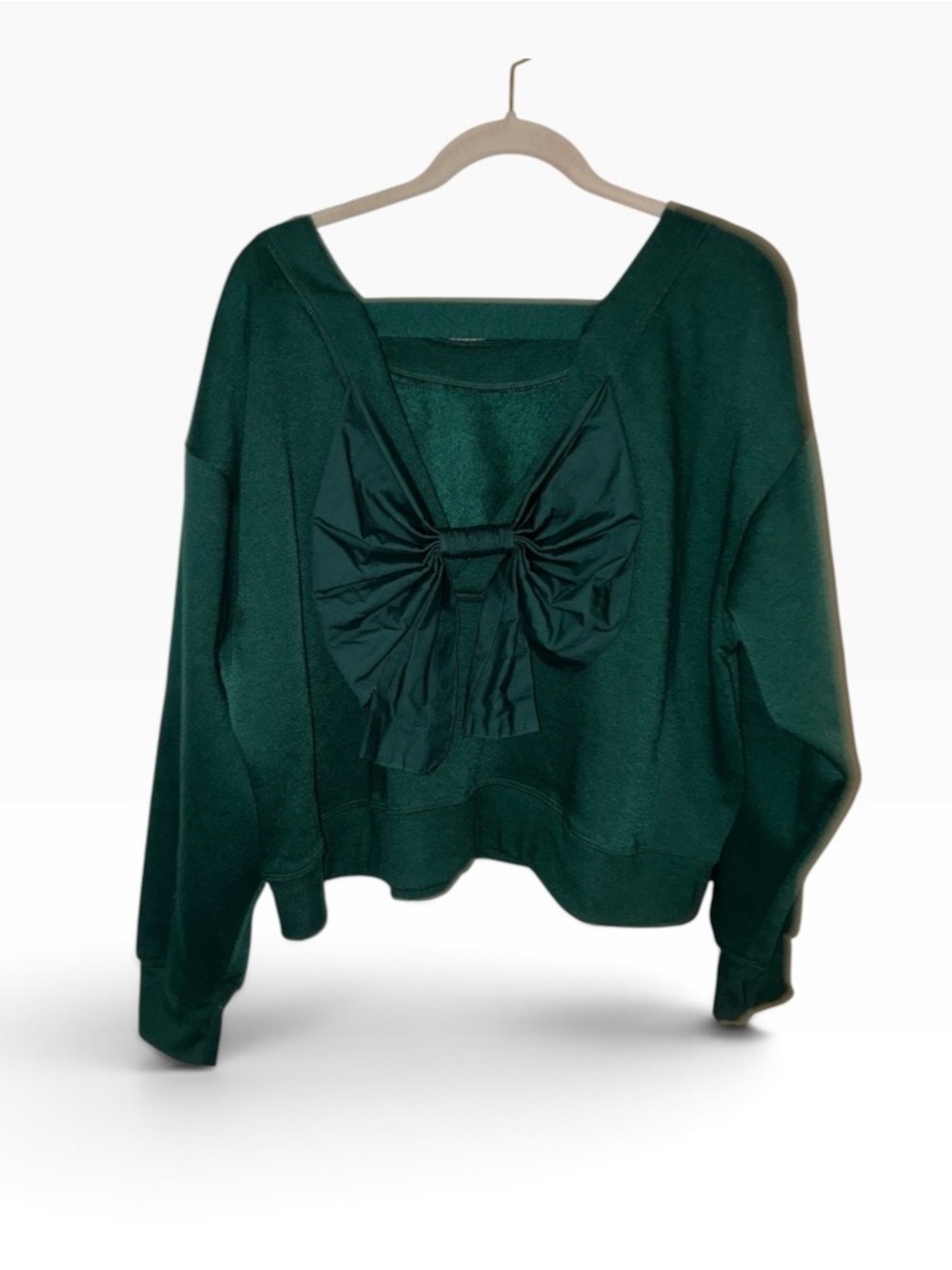 Anthropologie Maeve Bow-Back Sweatshirt dark green Sz M